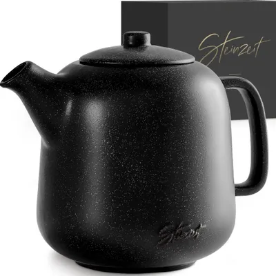 Produktbild von STEINZEIT Design Teekanne (1,3L) mit Siebeinsatz aus rostfreiem 304 Edelstahl - Teekanne Keramik mit einzigartiger Glasur mit Sieb herausnehmbar - schwarz