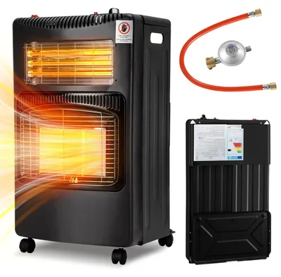 Produktbild von Vigevee Gasofen Elektro Kombi 4200/1200 Watt, Piezozündung, Kippschutz, ODS, 4 Lenkrollen, schwarz