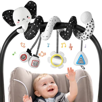 Produktbild von Kinderwagen Spielzeug - Schwarz Weiss Activity Spirale Spielzeug | Hängen Plüsch Kontrast Spielzeug Baby für Kinderbett/Neugeborene Autositz