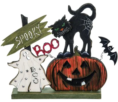 Zdjęcie produktu dla Stojak na upiornego kota i dynię na Halloween 24 cm
