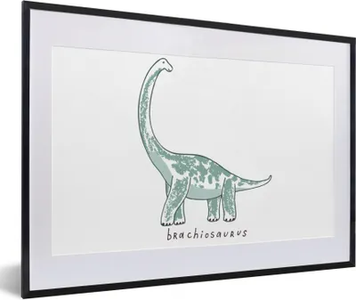 Produktbild von MuchoWow® Gerahmtes Poster Kinderzimmer - Dinosaurier - Brachiosaurus - Jungen - Mädchen - Kind 60x40 cm - Poster mit Schwarzem Bilderrahmen Wandposter Rahmen Foto Bilder - Schlafzimmer - Plakat in Rahmen - Drucken