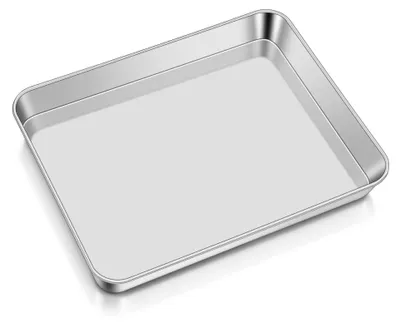 Productafbeelding van Roestvrijstalen bakplaat - Rechthoekig - Geschikt voor bakken en braden - 31,6 x 24,5 x 2,5 cm