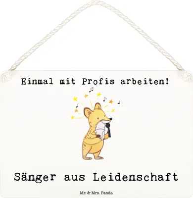 Produktbild von Mr. & Mrs. Panda Schild Sänger Leidenschaft DIN A6 - Weiß - Geschenk, Türschild, Wandbild Holz, holzbild, wandtafel, kleine aufmerksamkeit
