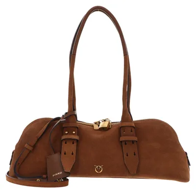 Produktbild von PINKO Handtasche Umhängetasche Bowling Horizontal Big Suede + Brown - Lion - Antique Gold braun