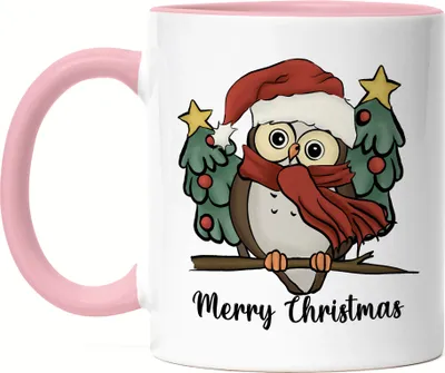 Produktbild von Merry Christmas Tasse Rosa Geschenkidee Eule-Fans Süßes Motiv für Weihnachten für Familie Freunde