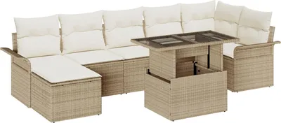 Produktbild von Möbel 8-teilige Garten-Sofa-Set mit Kissen Beige Poly Rattan, 2-Sitzer Garten-Sofa mit Stauraum & Kissen Beige Poly Rattan - Gartensofas 3357064