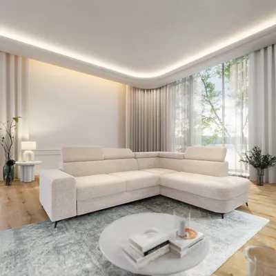 Produktbild von Masseno Ecksofa ALVORO R-S mit Schlaffunktion L-Form, Sofa mit Bettkasten, Wohnzimmersofa, Couch, Soffa, Bettsofa, Couchgarnitur- Creme, QUELLE 02
