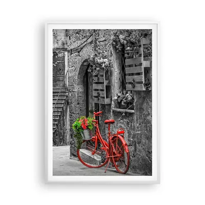 Produktbild von Gerahmtes Poster - Weißer Rahmen - Rot Fahrrad Allee - 70x100 cm - Wand Bild - Wanddeko - Wandbilder - Kunstposter - Wandposter - Bilderrahmen - Bilder - Kunstdruck - Wanddekoration - P2WPA70x100-4410