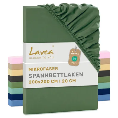 Produktbild von Lavea® Spannbettlaken 200x220 cm, Mikrofaser Spannbetttuch mit Rundumgummi, für Matratzen bis 35 cm, atmungsaktiv & kühlend, 1 Stück, Olivgrün