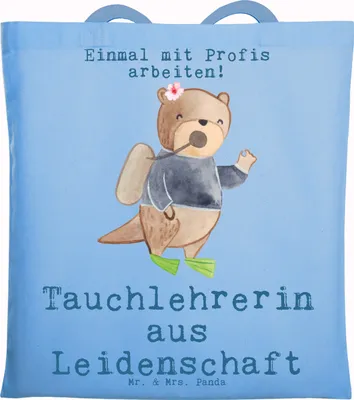Produktbild von Mr. & Mrs. Panda Jutebeutel Tauchlehrerin Leidenschaft - Sky Blue - Geschenk, Beutel, Shopping Tasche, Tote Bag, Einkaufstüte