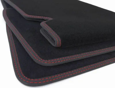 Image de Tapis de sol Tesla Model S Tapis en velours (double couture rouge) 3 pièces Tapis de voiture en qualité d'origine noir