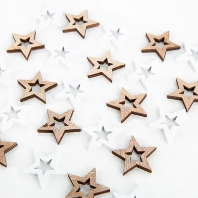 24 Mini-Holzsterne, 2,5 cm, weiß/natur, Streudeko, Weihnachten
