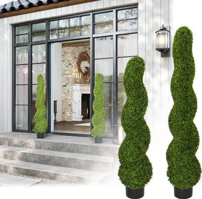 Produktbild von LARS360 2er Set Künstlicher Spiral-Buchsbaum 90cm - Künstliche Pflanzen im Topf für Balkon, Garten, Terrasse, Wohnzimmer & Büro