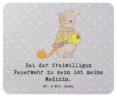 Produktbild von Mr. & Mrs. Panda Mauspad Bär Freiwillige Feuerwehr - Grau Pastell - Geschenk, Sport, mousematte, laptop mousepad, Mouse Pad, Jugendfeuerwehr, Feuerwehrfest