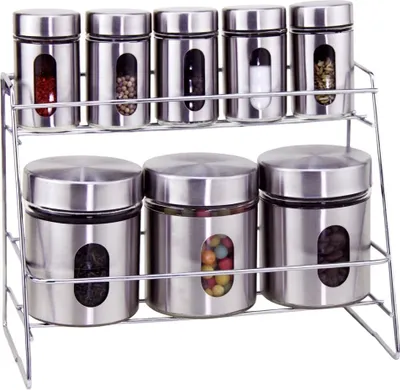 Immagine prodotto di set di portaspezie da 8 pezzi - portaspezie in acciaio inox con contenitore per spezie