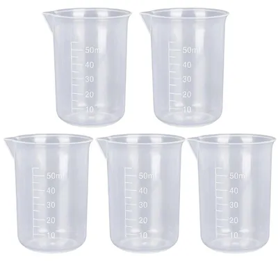 Immagine prodotto di Bicchiere graduato da 50 ml, set da 5 pezzi, in plastica PP con scala graduata