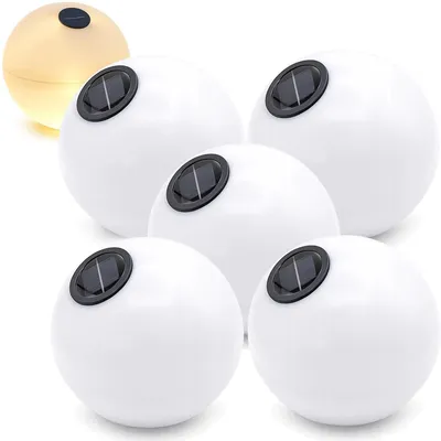 Zdjęcie produktu dla Lampion solarny kula 28 cm 3 diody ciepły biały zestaw 5 szt lampy ogrodowe LED na taras balkon ścieżkę IP44