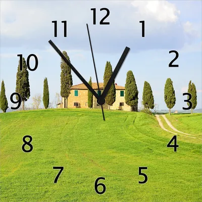 Produktbild von Wallario Design Wanduhr Villa auf einem Hügel in der Toskana aus Echtglas, Größe 30 x 30 cm