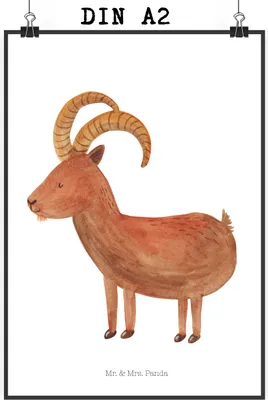 Produktbild von Mr. & Mrs. Panda Bild Sternzeichen Steinbock DIN A2 - Weiß - Geschenk, Kunstdruck, drucke, Plakat, Geburtstag Dezember, Steinböcke, wanddeko, Bock, Wandbild, Ziege