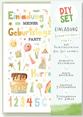 Produktbild von Einladungen Kindergeburtstag DIY Set 5 Postkarten 5 Umschläge Zahlen Einladungskarten zum Selbstgestalten
