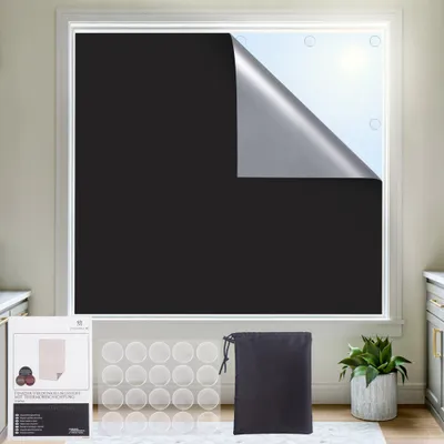 Produktbild von Victoria M. Fenster-Verdunkelungsstoff mit Thermobeschichtung, 20 Gel-Klebepads, 140 x 200 cm, schwarz Hitzeschutz Blackout 100% Verdunkelung, Folie für alle Fenster Ohne Bohren
