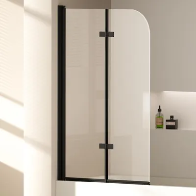Image de EMKE Paroi de douche 100x140cm Paroi pliante pour baignoire Rehausse de baignoire Noir mat Paroi de douche en NANO 6mm Easy Clean VERRE