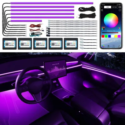 Image de Éclairage intérieur LED pour voiture, RGB, contrôle via application, 18 modes, 600 LED, 175 pouces, avec activation sonore