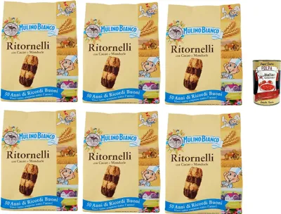 Produktbild von Mulino Bianco Ritornelli 6x700g | Italienische Kekse mit Kakao & Mandeln, ohne Palmöl – Frühstück, Snack, Dessert – Familienpack 4,2kg + Italian Gourmet polpa
