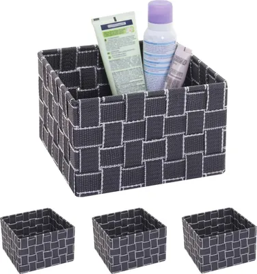 Produktbild von 4er-Set Aufbewahrungskorb MCW-C37, Dekokorb Korb Körbchen Aufbewahrung Regalkorb Deko 12x19x19cm  dunkelgrau