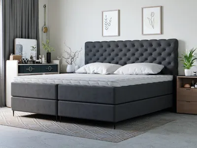 Obrázek produktu pro GrainGold Boxspringbett Bergamo 200x200 cm - Postel 200x200, kontinentální postel s podnožkou - Manželská postel s matrací - antracit (Monolit 95)