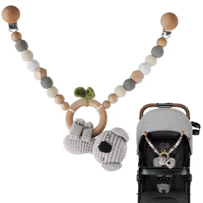 Produktbild von Holzkinderwagenkette Spielkette Babyspielzeug - Holz mit Baumwolle - Mit Glocke - Montessori