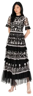 Produktbild von Maya Deluxe Women's Midaxi Dress Ladies Ruffle Frilly Floral Embroidered Tiered