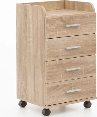 Produktbild von Rollcontainer WL5.749 40x70,5x33cm Sonoma | Schreibtisch-Container Rollschrank 4 Schubladen | Moderner Schubladencontainer mit Rollen | Standcontainer Bürocontainer Beistellcontainer