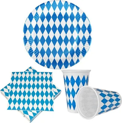 Produktbild von Einweggeschirr Set Oktoberfest Teller Becher Servietten 120 tlg. für 30 Personen