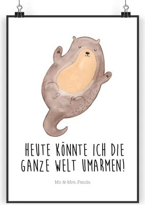 Produktbild von Mr. & Mrs. Panda Bild Otter Umarmen DIN A5 - Weiß - Geschenk, wanddeko, Wandbild, Plakat, glücklich, gut Gelaunt, Seeotter See, Optimistisch, Posterdruck, drucke, Hallo
