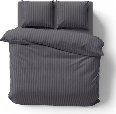Produktbild von Bettwäsche 200x200 cm Hotel gestreift anthrazit Damast Mikrofaser Doppelbett