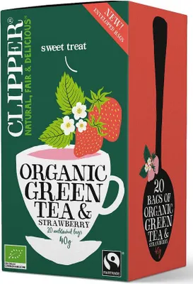 HERBATA ZIELONA Z TRUSKAWKĄ FAIR TRADE BIO (20 x 2 g) 40 g - CLIPPER