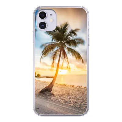 Produktbild von MuchoWow® Handyhülle Schutzhülle Hülle für iPhone 11 Sonnenuntergang - Strand - Palme Silikon Softcase Handy Hülle - Handytasche