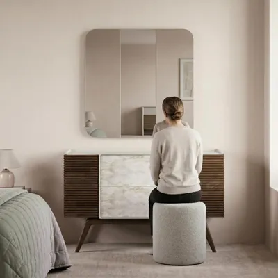 Produktbild von Hocker Modern Weiß Grau Elegant Sitzhocker Schminktischhocker