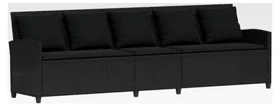 Produktbild von Gartensofa 5-Sitzer mit Kissen in Schwarz aus Poly Rattan, Terrassensofa für den Außenbereich