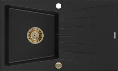 Produktbild von Mexen Cesar Granitspüle mit einem Becken und einer Abtropffläche 775 x 470 mm, Schwarz, Siphon Gold - 6514771010-77-G