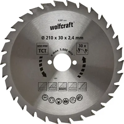 Obrázek produktu pro Wolfcraft Wolfcraft pilový kotouč středně hrubé řezy ø210x30 Z30 6381000