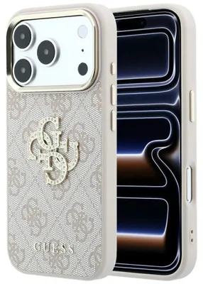 Image de Coque pour téléphone Guess 4G, avec logo strass 4G, modèle Classic 4G, pour iPhone 18 Pro / 17 Pro, couleur rose