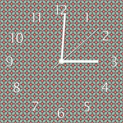 Produktbild von Wallario Design Wanduhr Muster mit Kreuzen, Kreisen und Vierecken, in rot, braun und grün aus Echtglas, Größe 30 x 30 cm