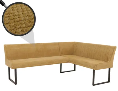 Obrázok produktu pre Rohová lavica HWC-O82, jedálenská lavica, Öko-Tex (310 g/m²) ženilková látka/textil s kovovými prvkami, 210 x 159 cm ~ horčicovožltá