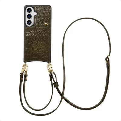 Obrázek produktu pro Selencia Nova Croco pouzdro na telefon s řemínkem a držákem na kartu pro Samsung Galaxy S26 – tmavě olivová
