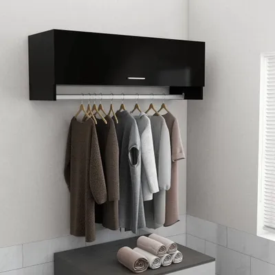 Immagine prodotto di Armadio nero - Contenitore in legno - Per organizzare gli spazi - Con asta appendiabiti - 100x325x35 cm - Nero