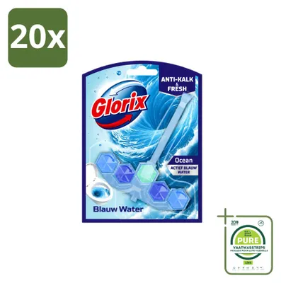 Immagine prodotto di 20 pastiglie igienizzanti Glorix Power 5+ per WC, acqua blu, profumo Ocean - confezione grande - 20 pezzi