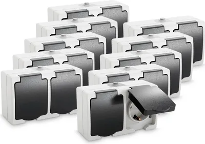 Produktbild von ABSINA Aufputz Schutzkontakt Steckdose für Feuchtraum - 10x 2fach Aufputz Schutzkontaktsteckdose IP44, 250V, 16A, 2 polig