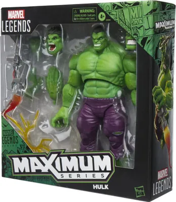 A product shot of a Marvel Legends Hulk action figure in its packaging.